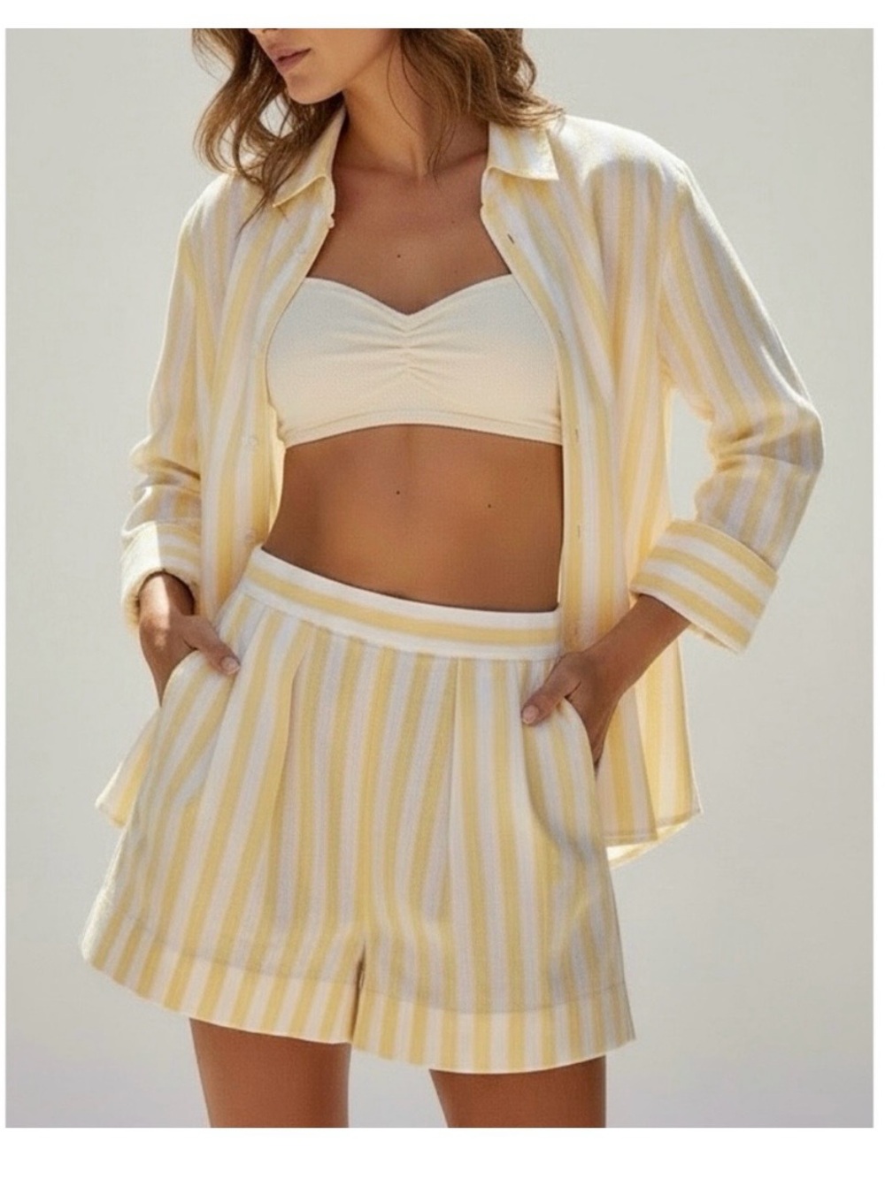 NWT Sesame Nicolo cotton poplin Striped Yellow & White Shorts